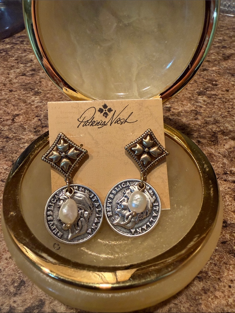 Patricia Nash Silver-Tone Coin Drop Earrings with Pearl Dangles